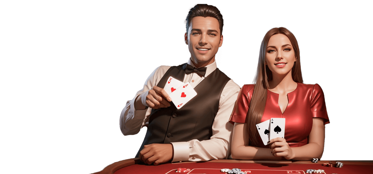 Crupieres profesionales en una mesa de póker en el casino en vivo de Boomerang Bet.